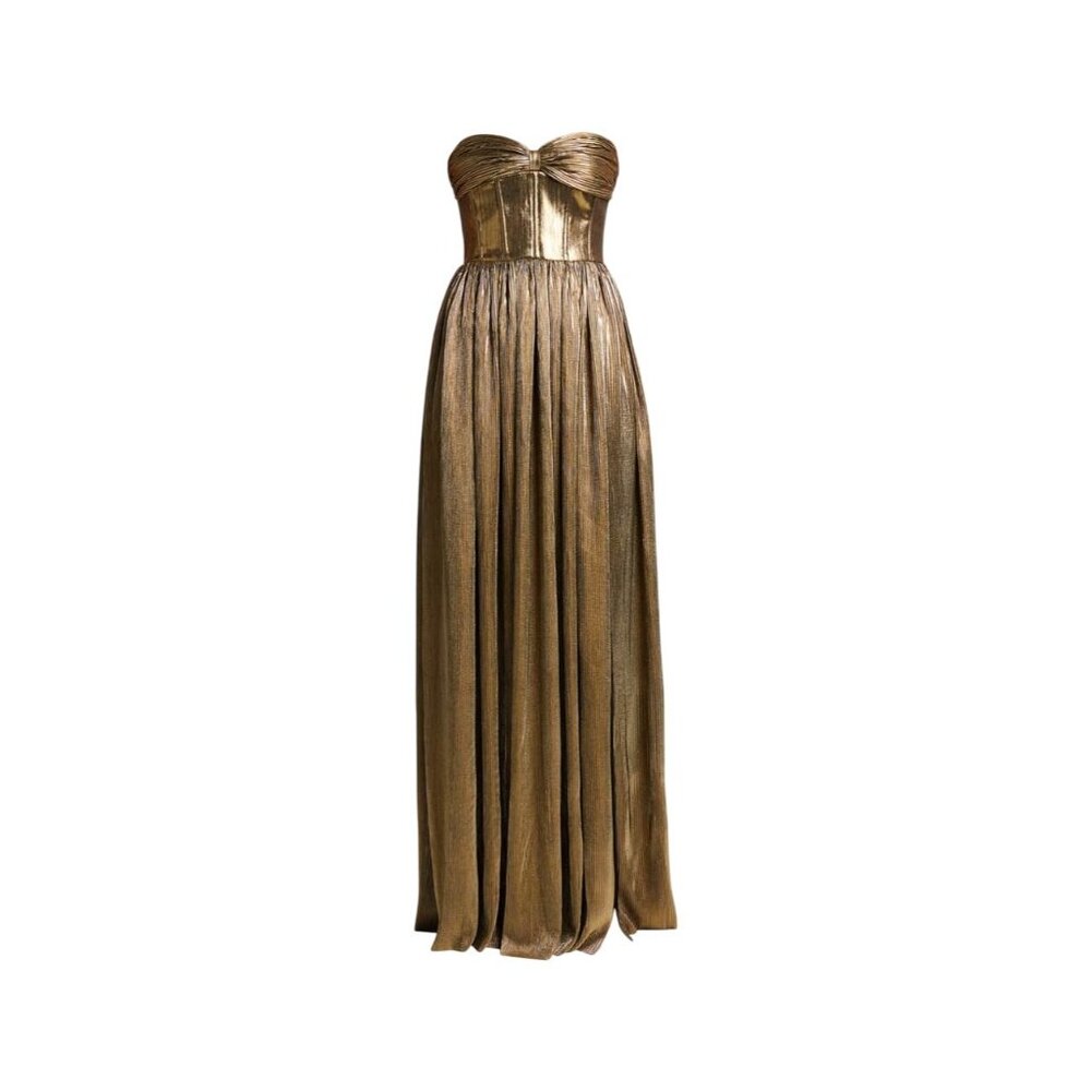 Bronx and Banco Metallic Gold Strapless Pleated Gown - Picture 9 of 16